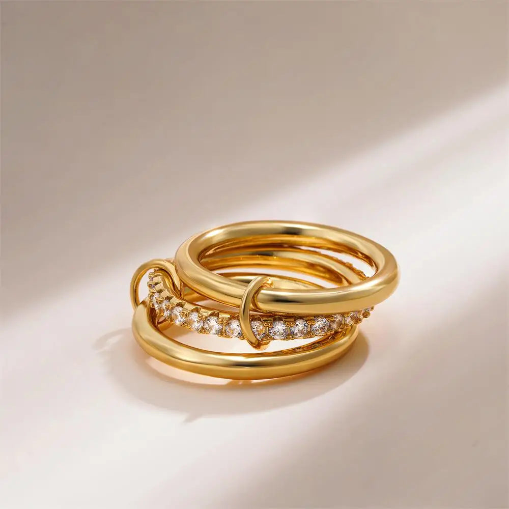 Chunky Gold Plated Stainless Steel Zircon Multilayer Everly Stacked Ring Eternity Jewelry