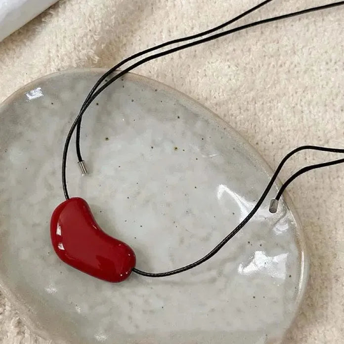 Red Heart Pendant Necklace for Women Adjustable Black Rope Jewelry Gift