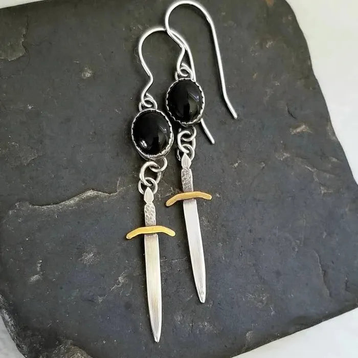 Retro Neutral Sword Pendant Drop Earrings Gothic Zinc Alloy Halloween Jewelry