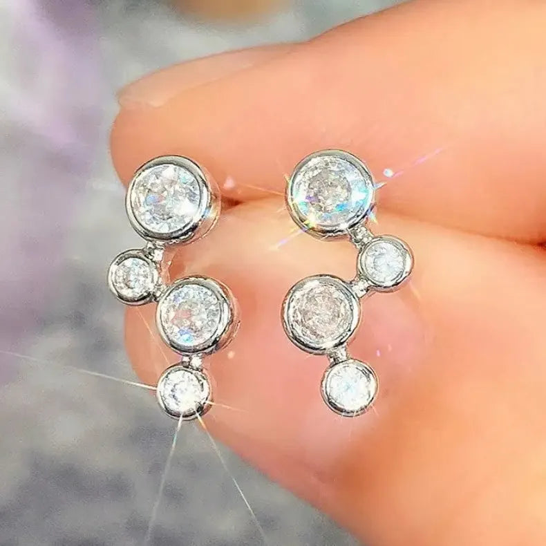 Silver Copper Crystal Cluster Spiral Ear Screen Cartilage Stud Earring