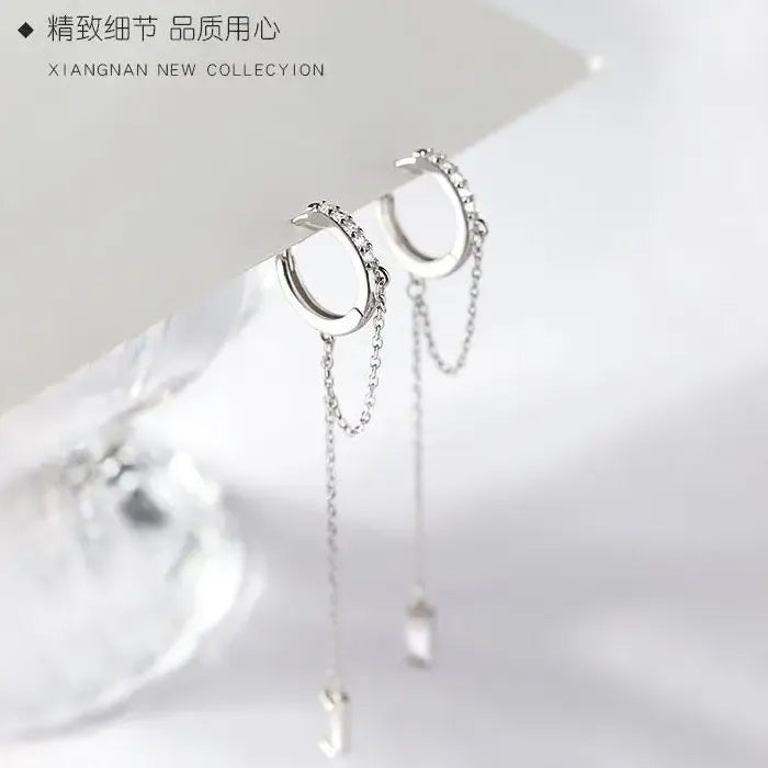 Silver Color Women's Dangle Earrings with Shiny CZ Stone Modern Fashion Jewelry Gift