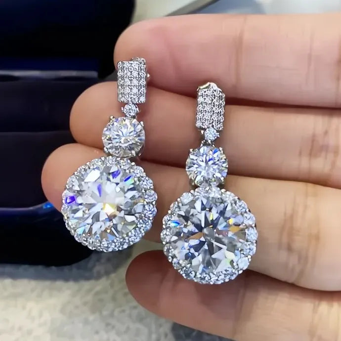 Noble Lady Geometric Brass Drop Earrings with Bright Cubic Zirconia Gift