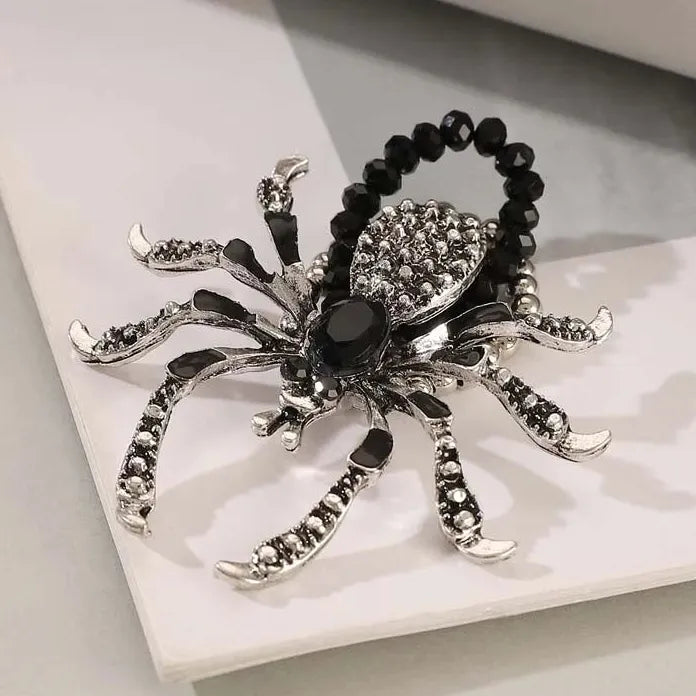 Punk Gothic Black Crystal Spider Necklace & Bracelet Set for Men Women