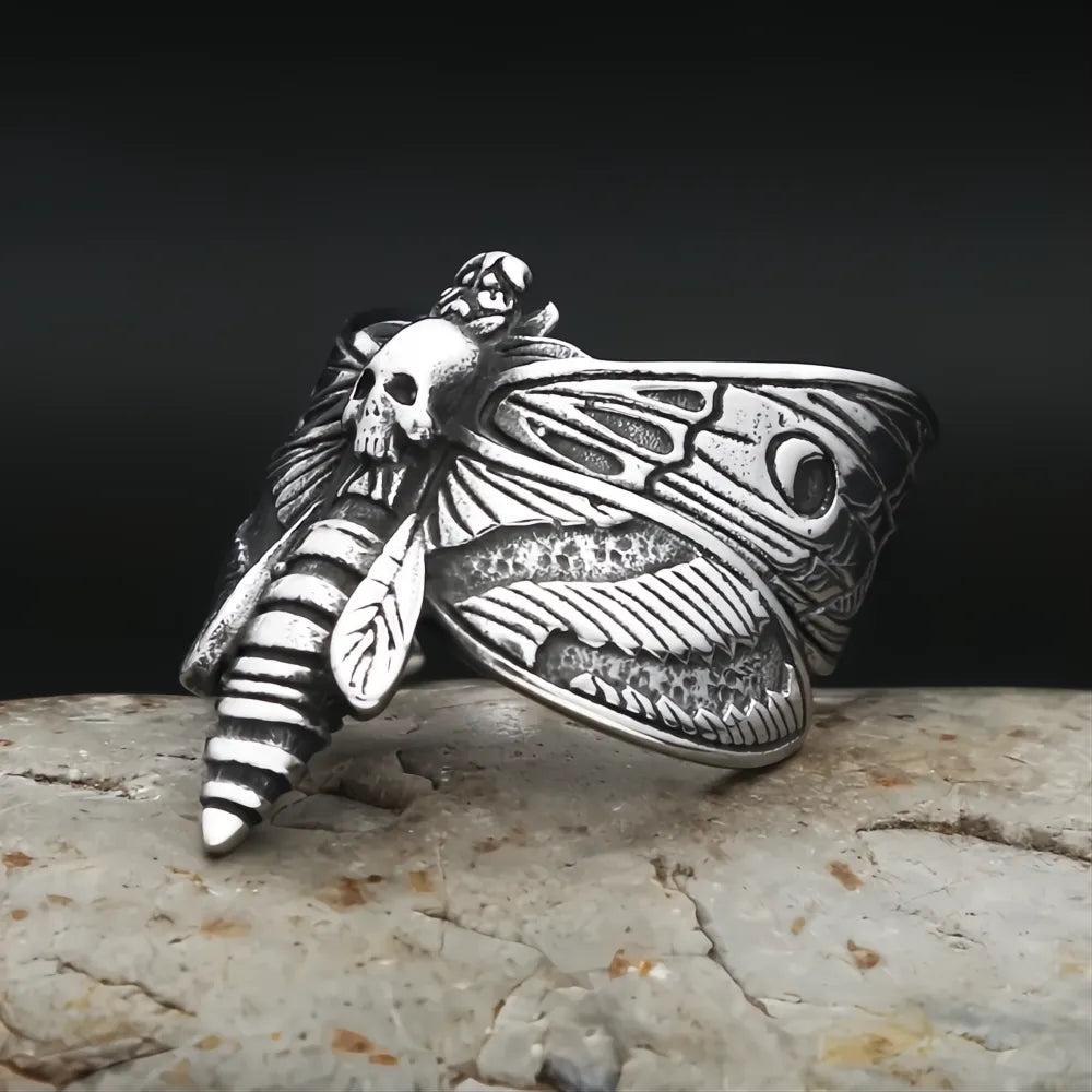 Gothic Stainless Steel Butterfly Skull Ring Punk Biker Jewelry for Men Women Gift