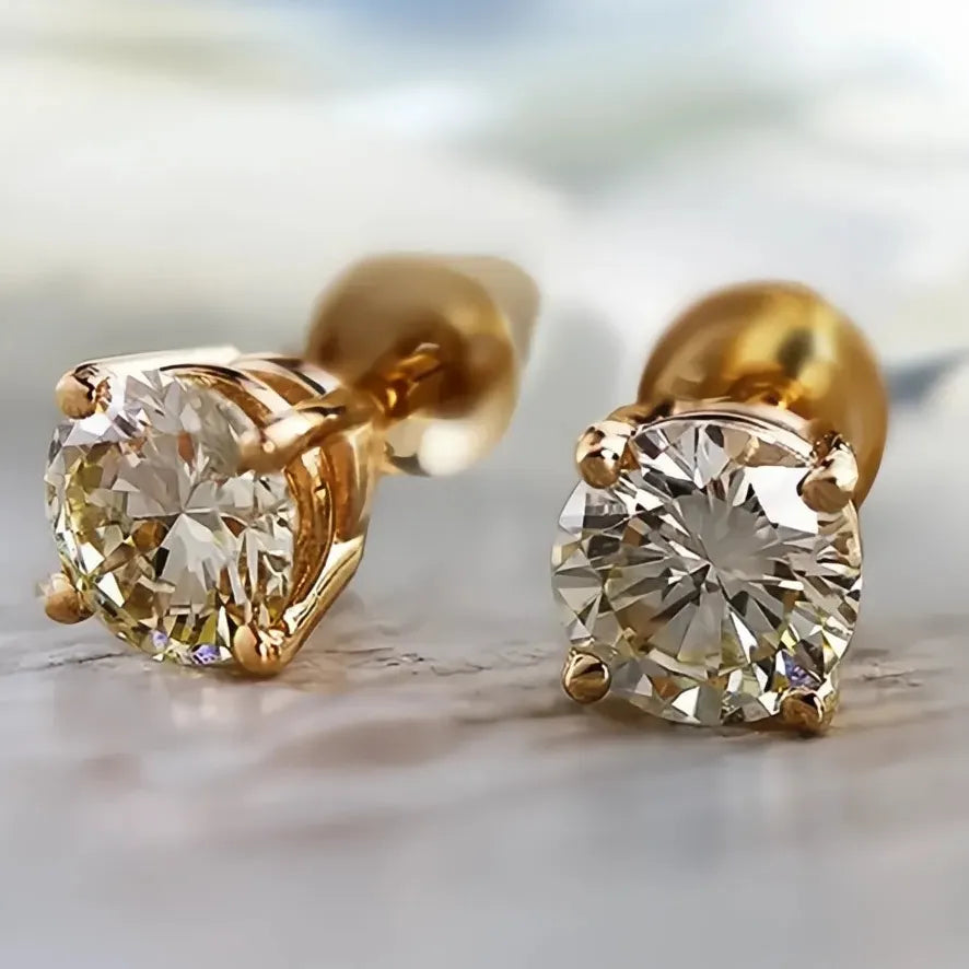 Minimalist Geometric Cubic Zirconia Stud Earrings for Women in 3 Colors Brass