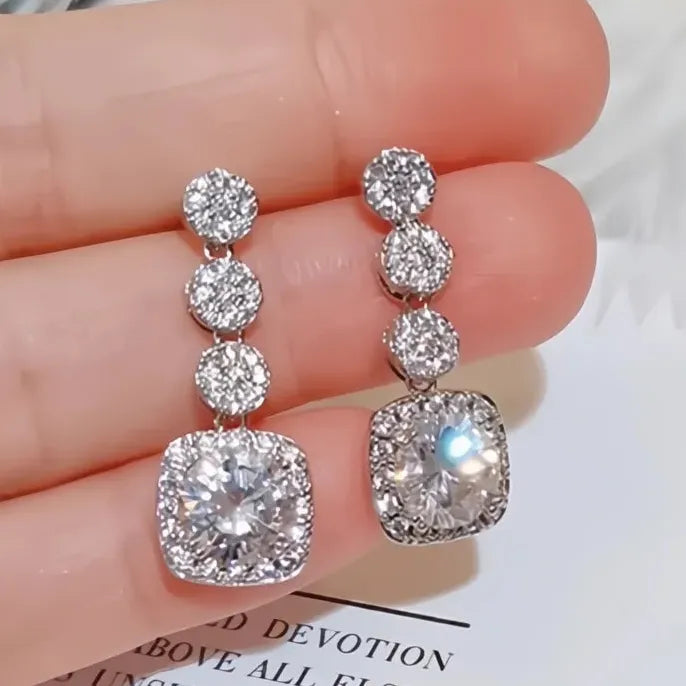 Sparkling Women Dangle Earrings with AAA Cubic Zirconia Silver Color Fashion Jewelry Wedding Accessories