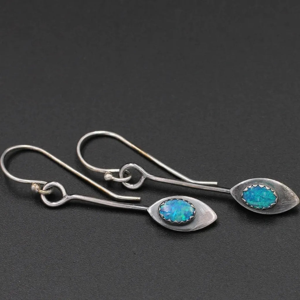 Retro Deep Blue Water Drop Earrings Zinc Alloy Metal Pendant Jewelry