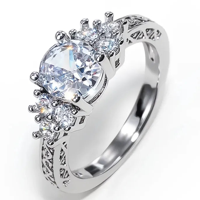 Brass Geometric Cubic Zirconia Wedding Engagement Ring for Women Anniversary
