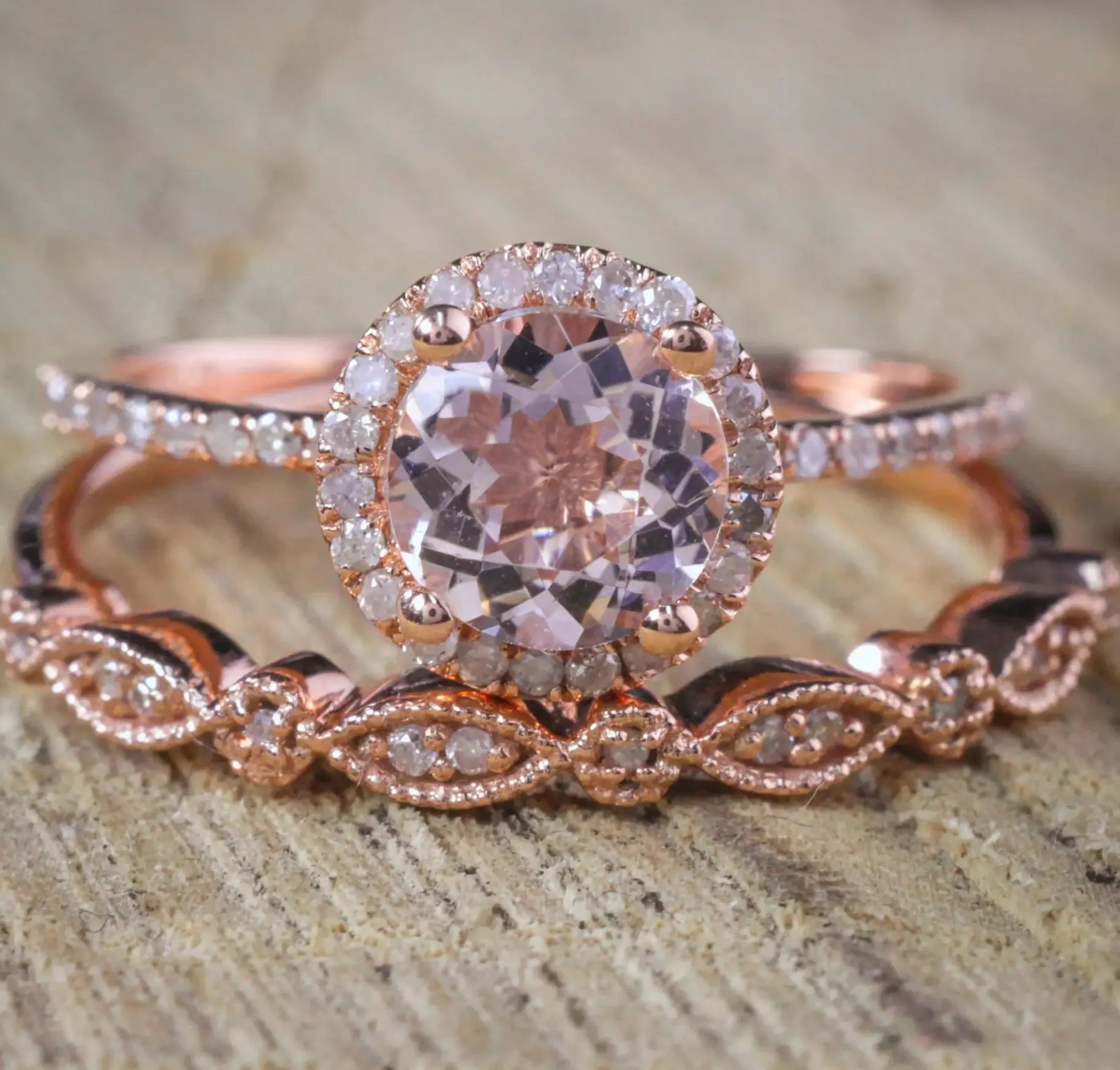 AAA Zircon Stone Micro Paved Rose Gold Bridal Engagement Ring Sets for Women
