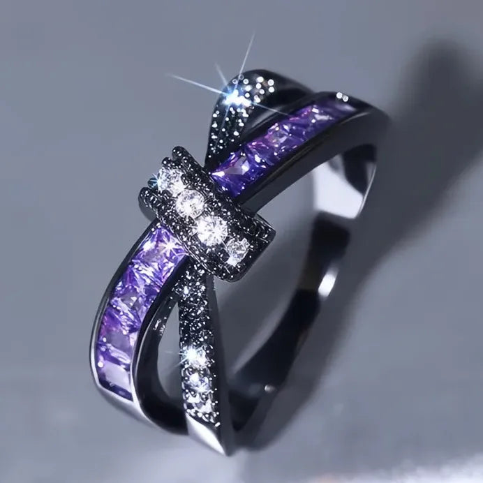 Elegant Bowknot Women’s Ring with Purple CZ Inlay for Party Fashion
