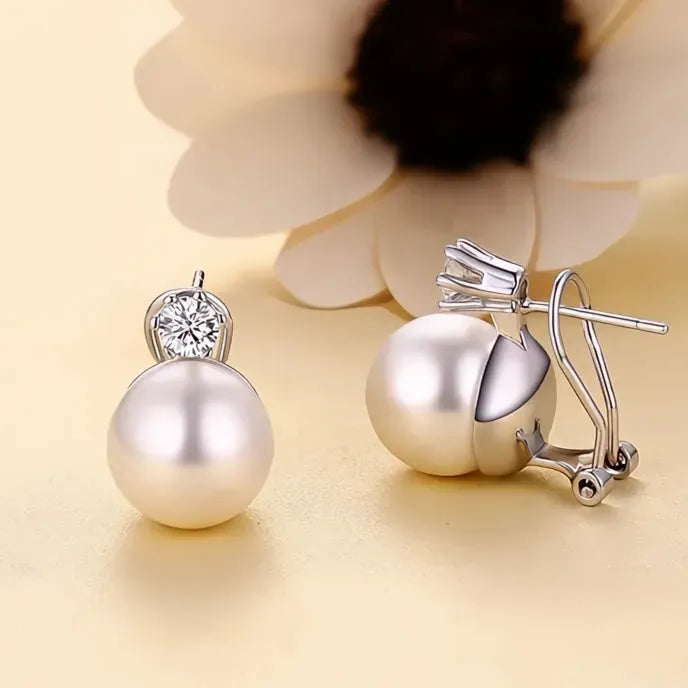 Korean Style Women’s Geometric Stud Earrings Brass Simulated Pearl CZ Jewelry for Engagement
