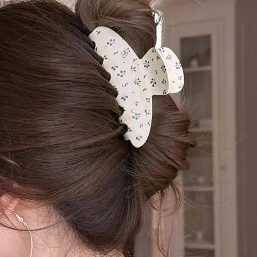 Rectangular Sweet Cherry Flower Print Rhinestone Hair Claw Clip for Women