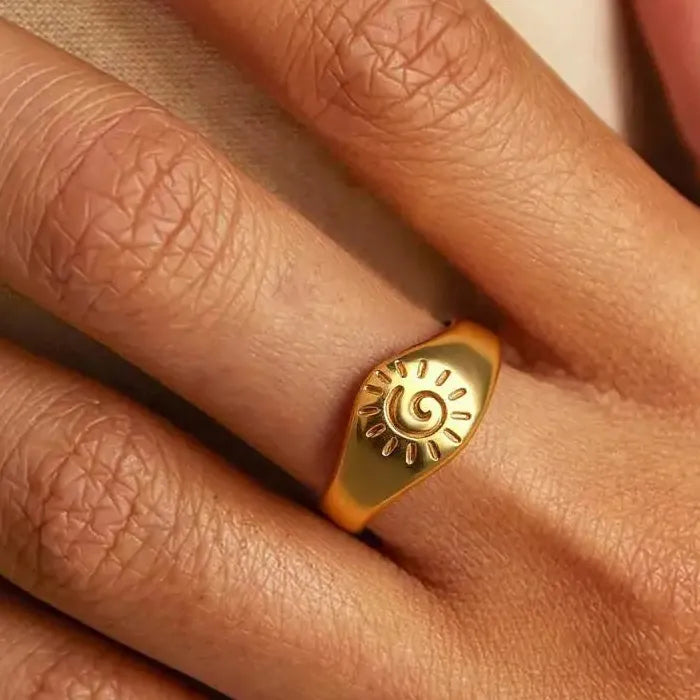 Gold Stainless Steel Geometric Sun Vortex Ring for Women Men Party Gift Jewelry
