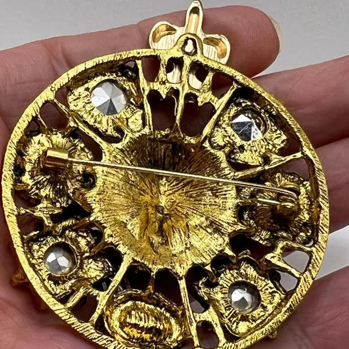 Colorful Rhinestone Lion Head Brooch Animal Jewelry for Men Women