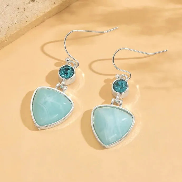 Bohemian Retro Light Blue Synthetic Gemstone Geometric Pendant Earrings Women