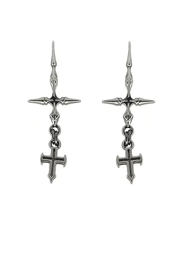 Copper Cross Patchwork Earrings Neo-Gothic Unisex Jewelry Gift Statement