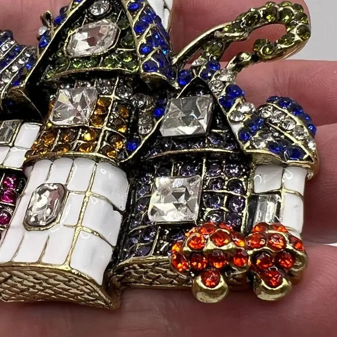 Vintage Geometric Fairy Tale Castle Brooch Retro Gift for Women