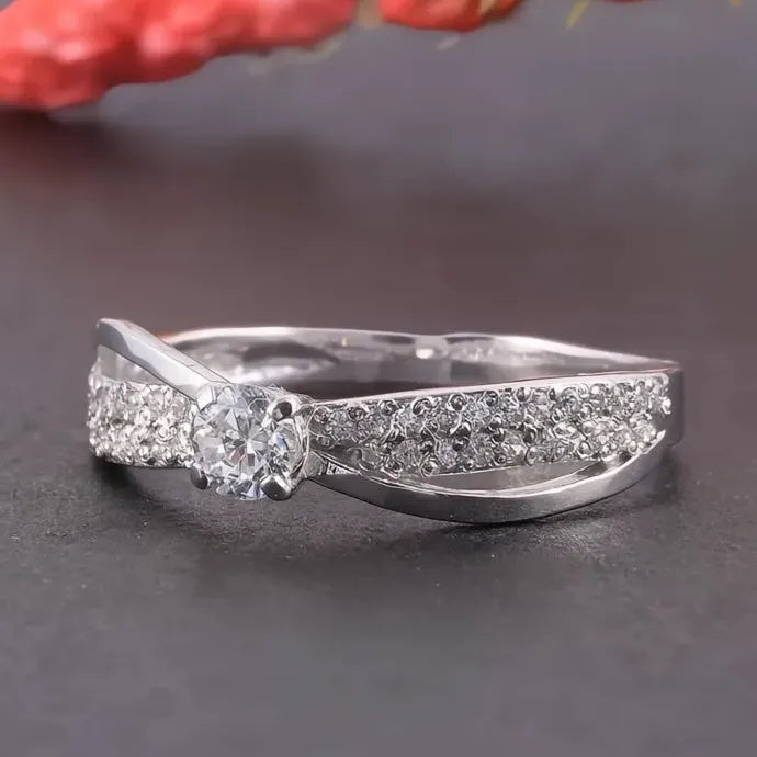 Luxury Cubic Zirconia Cross Wedding Band Ring for Women Brass Jewelry
