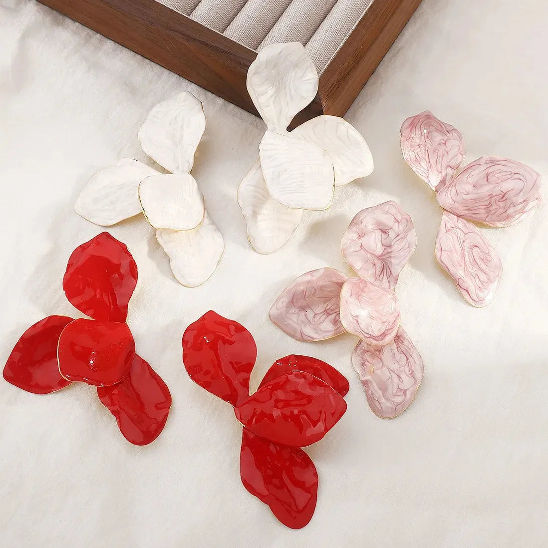 White Oil Drop Big Flower Leaf Earrings for Women Y2K Party Jewelry