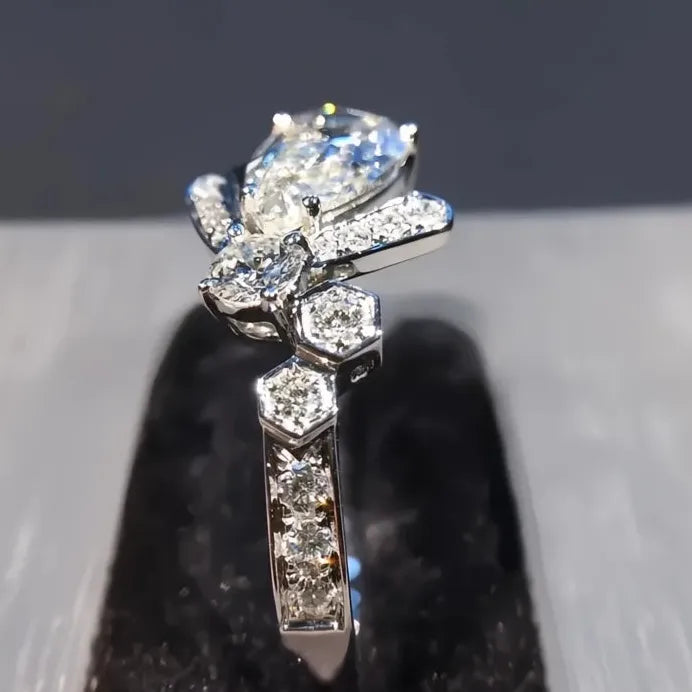 Elegant Geometric Waterdrop Cubic Zirconia Wedding Rings for Women Brass Jewelry