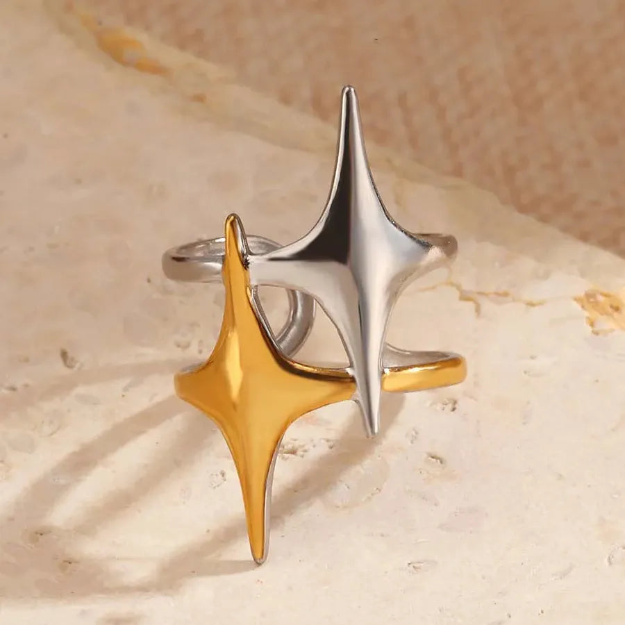 18k Gold Plated Stainless Steel Geometric Cross Ring for Women Jewelry
