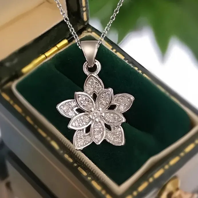 Elegant Women's Geometric Flower Pendant Necklace with Shining CZ for Wedding