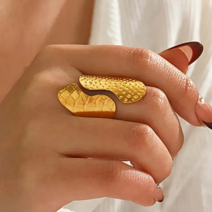 Wide Stainless Steel Geometric Ring for Women Gold Tone Jewelry Gift