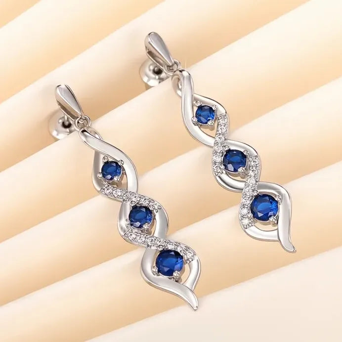 Luxury Blue White Cubic Zirconia Twist Drop Earrings for Women