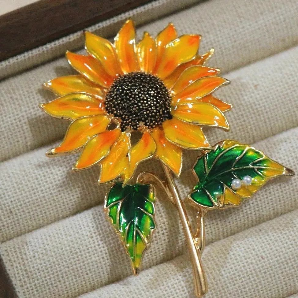 Luxury Sunflower Brooch Pin Classic Jewelry Gift for Men Women