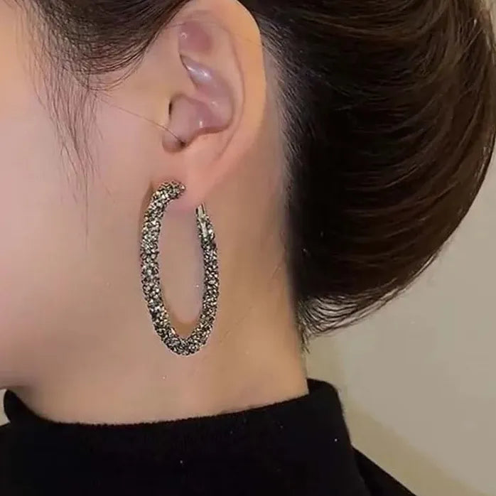 Black Rhinestone Hoop Earrings for Women Elegant Fashion Jewelry