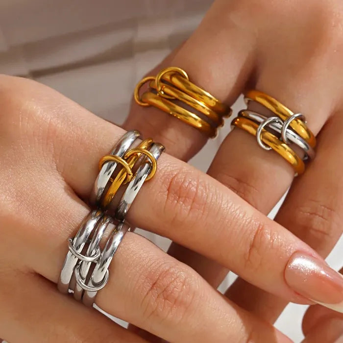 Stainless Steel Hip Hop Multi-Layer Geometric Circle Ring for Women Jewelry