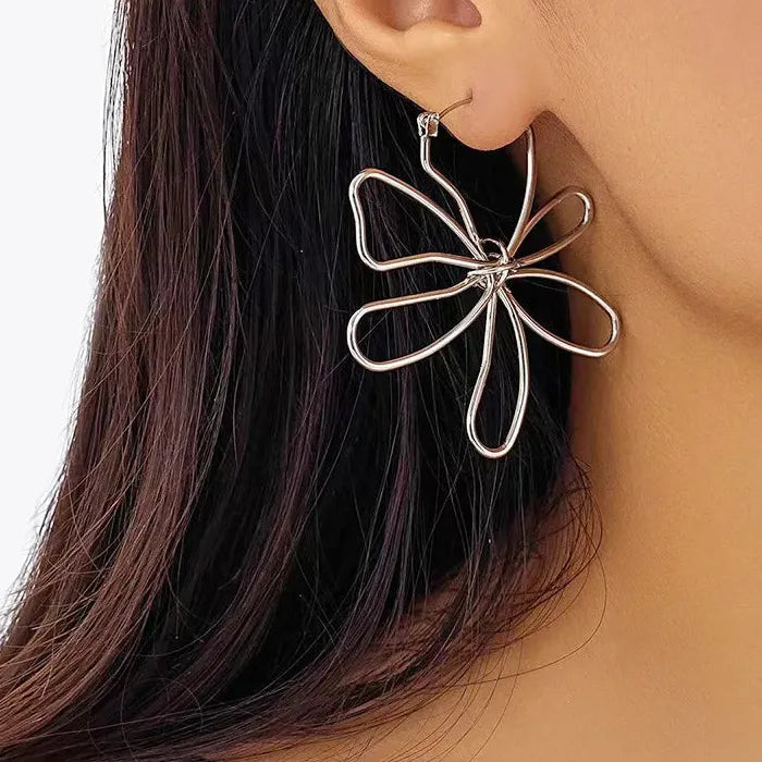 2026 Handmade Copper Metal Flower Drop Earrings Big Fashion Gift