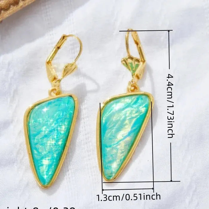 Vintage Style Irregular Inlaid Green Stone Earrings for Women Gold Pendant Jewelry