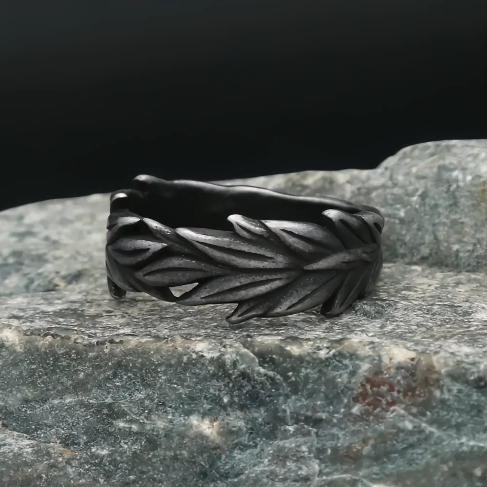 Vintage 316L Stainless Steel Black Ears of Wheat Ring Unisex Neo-Gothic Punk Jewelry Gift