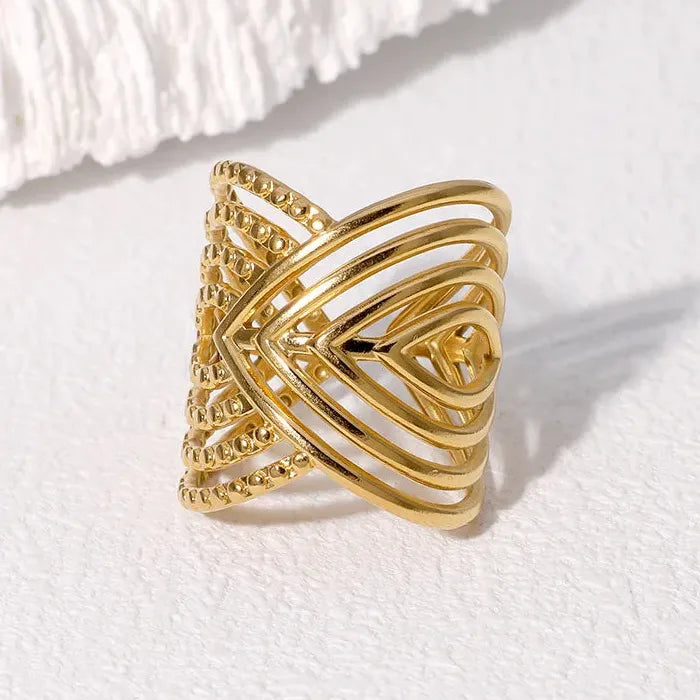 Vintage Stainless Steel Geometric Asymmetric Hollow Ring Punk Jewelry Gift Women