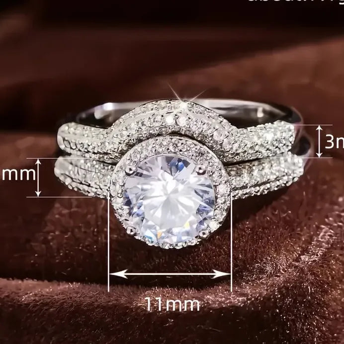 Luxury Women’s Brass CZ Wedding Engagement Ring Set Elegant Design