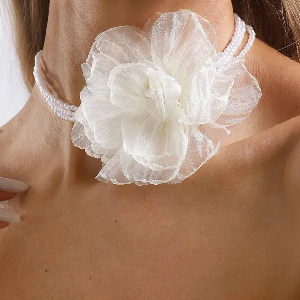 Vintage Multi-Layer Lace Flower Necklace Featuring Imitation Pearl Beads for Women