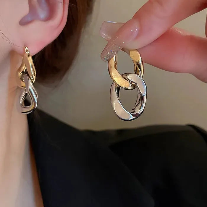 Luxury Geometric Gold & Silver Copper Drop Earrings for Women Y2K Jewelry