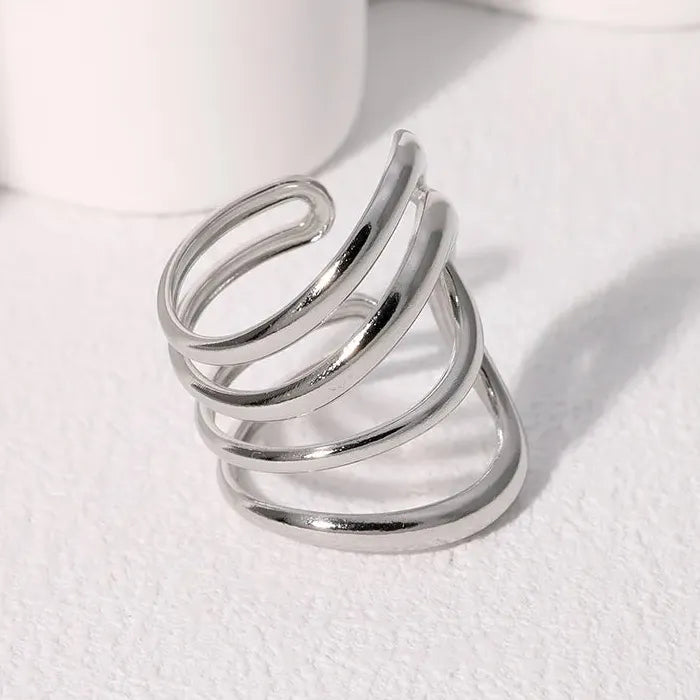 Stainless Steel Open Skeleton Ring Vintage Geometric Irregular Line Jewelry Symbolic