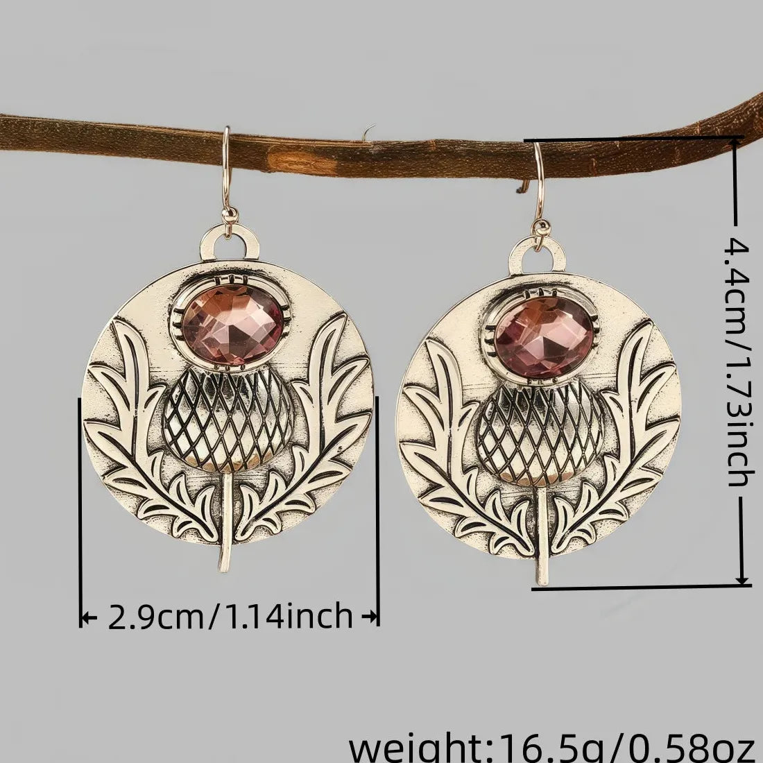 Retro Oval Cubic Zirconia Drop Earrings Silver Metal Flower Pendant Jewelry