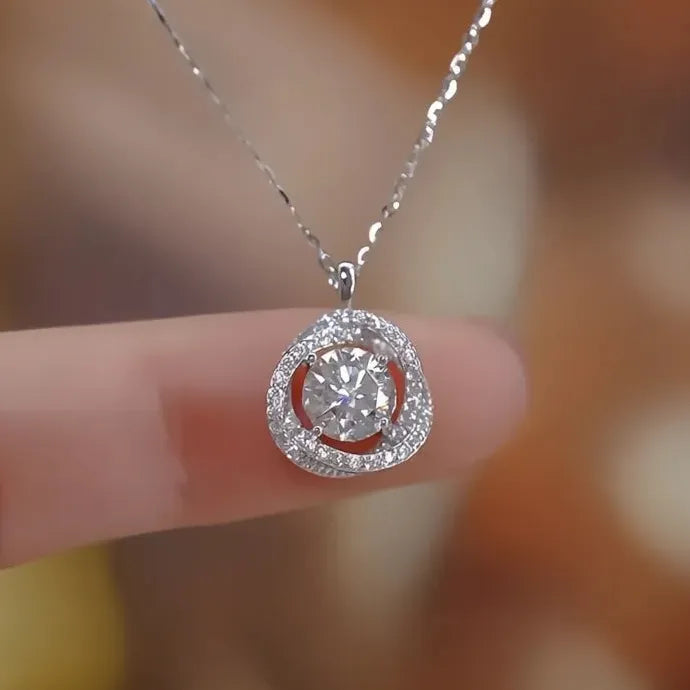 Sparkling CZ Geometric Pendant Necklace Brass Luxury Wedding Jewelry
