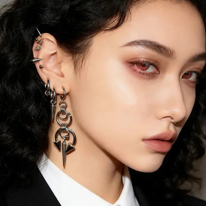 Copper Neo-Gothic Multi-Hoop Spike Dangle Earrings Unisex Fashion Jewelry