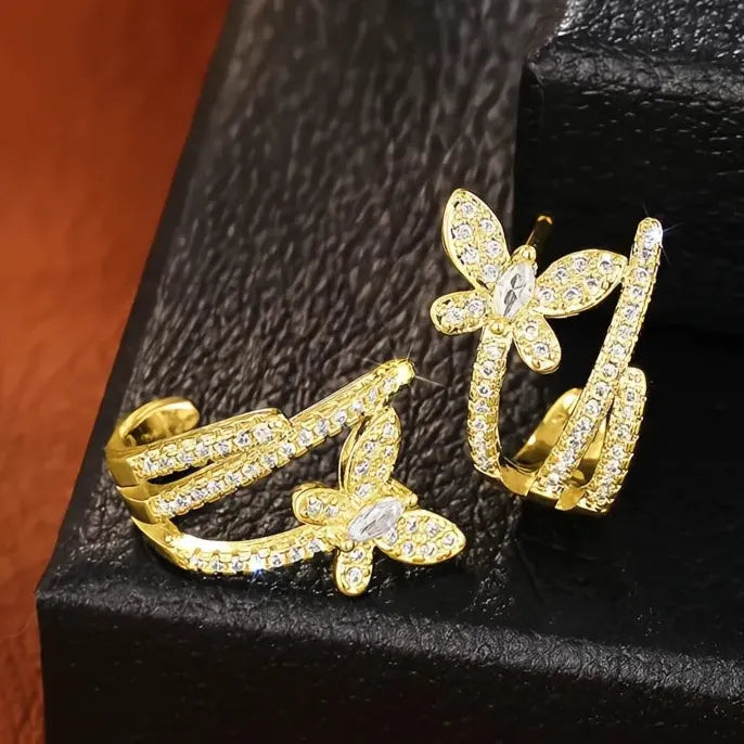 Women Geometric Hoop Earrings Butterfly Design Cubic Zirconia Copper Jewelry