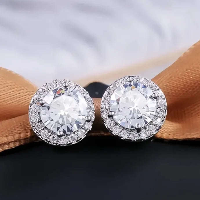 Luxury AAA CZ Geometric Brass Stud Earrings for Women, 7 Colors
