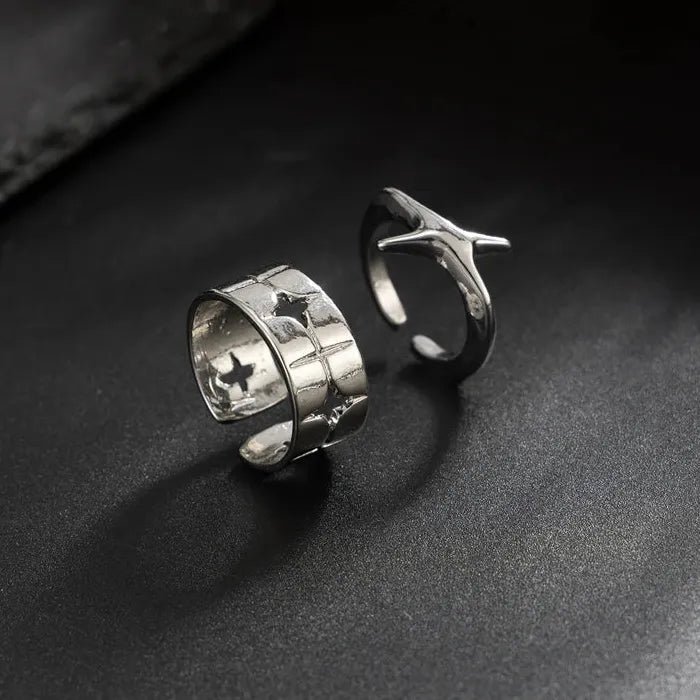 Unisex Punk Silver Four Star Open Ring Hip Hop Y2K Fashion Jewelry