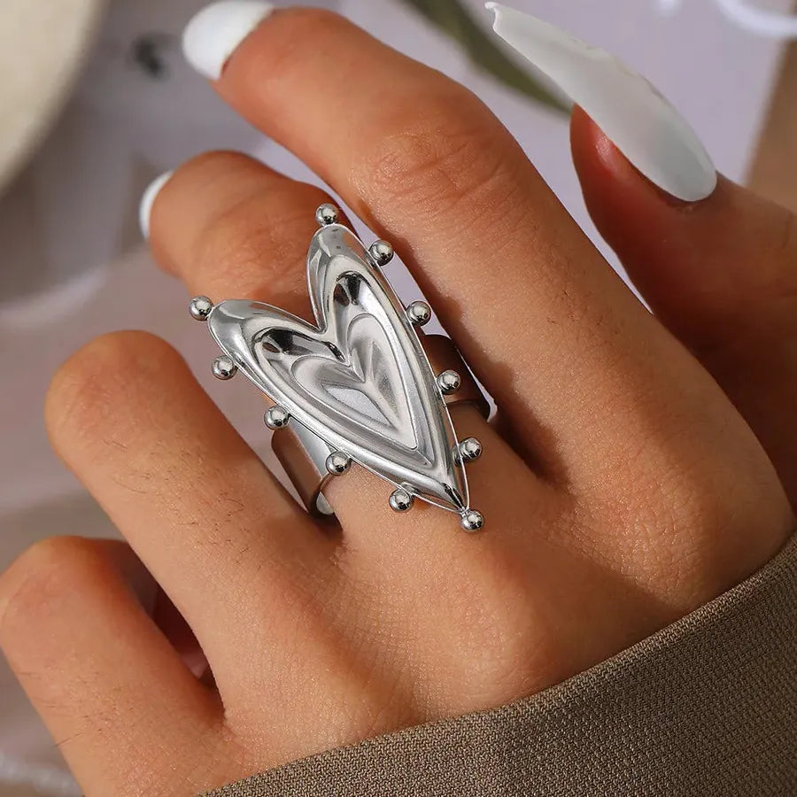 Heart Shaped Stainless Steel Adjustable Ring for Women Punk Love Gift