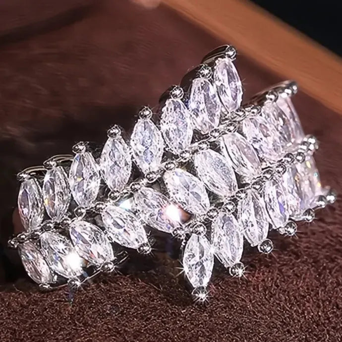 Elegant Women’s Marquise Cubic Zirconia Brass Ring for Engagement Party