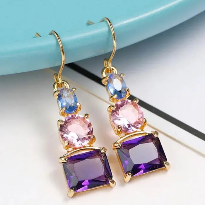 Women's Elegant Square Diamond Drop Earrings Zinc Alloy Wedding Jewelry