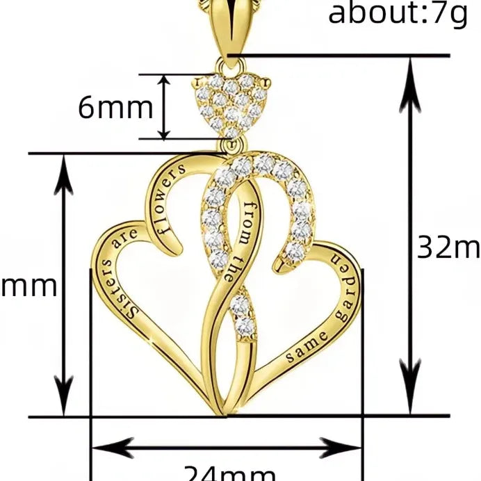 Double Heart Cubic Zirconia Pendant Necklace Romantic Anniversary Gift