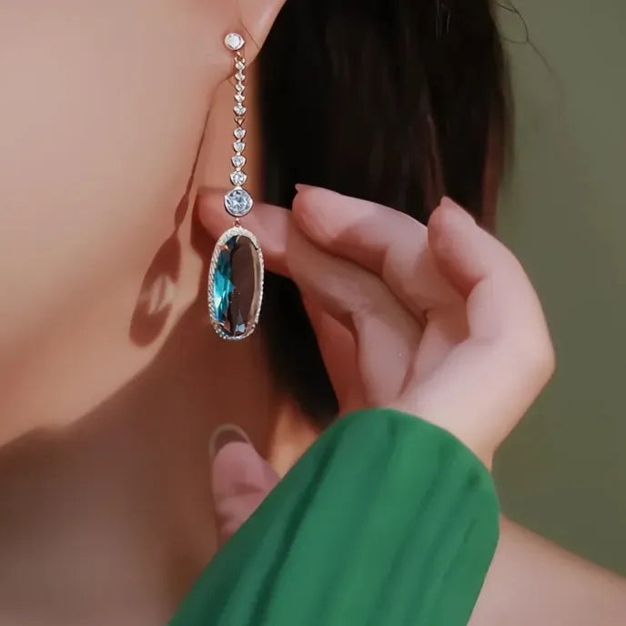 Silver Gold Sky Blue Cubic Zirconia Drop Earrings for Women Daily Wear Party Jewelry